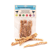 Load image into Gallery viewer, Packaging of JR Braided Ostrich showing ostrich tendons outside the transparent plastic bag.