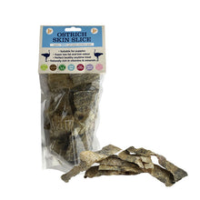 Load image into Gallery viewer, Packaging of JR Ostrich Collagen Skin Slice with a clear window showing the product inside. The packaging is white with blue and green accents and text detailing the product features.