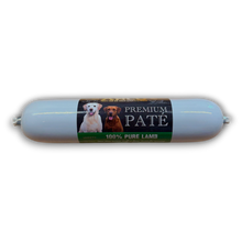 Load image into Gallery viewer, Dog food product labeled 'Premium Pate 100% Pure Lamb' with images of two dogs on a white background