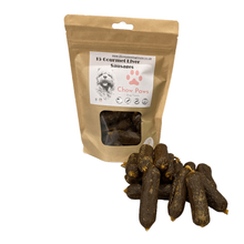Load image into Gallery viewer, Package of Chaw Paws camel liver sausages with sausages displayed in front on a white background