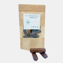 Load image into Gallery viewer, Kraft paper packaging of D Gourmet Elver Sausages with a clear window showing the product.