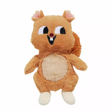 Load image into Gallery viewer, A plush toy squirrel in a cartoon style, featuring orange-brown fur, a cream-colored belly, and white paws, shown against a plain white background.