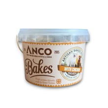 Load image into Gallery viewer, A tub of Anco Bakes With Chicken dog treats, featuring a beige label with brown and orange text, a clear lid, and a small dog illustration on the front.