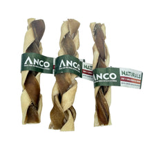 Load image into Gallery viewer, Three braided dog treats with Ancol branding on a white background