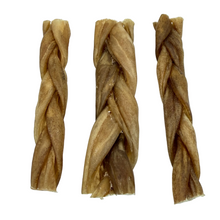 Load image into Gallery viewer, Three braided dog treats on a white background