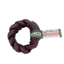 Load image into Gallery viewer, Camel collagen braided ring with a label on a white background