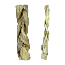 Load image into Gallery viewer, Two braided dog chew Anco Naturals Lamb Braids Mediums on a white background