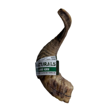 Load image into Gallery viewer, Dried animal horn with a label on a white background