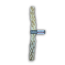 Load image into Gallery viewer, A natural braided dog chew rope with a black and white ANCO Naturals label wrapped around the center, isolated on a white background.