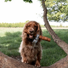 Load image into Gallery viewer, Dog holding a toy in its mouth outdoors with trees and grass in the background