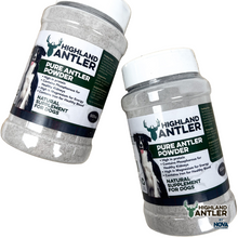 Load image into Gallery viewer, Two bottles of Highland Antler Pure Antler Powder on a white background
