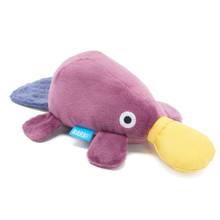 Load image into Gallery viewer, Purple plush toy resembling a platypus on a white background