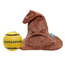 Load image into Gallery viewer, Brown plush Sorting Hat with yellow Hufflepuff ball on a white background
