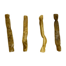 Load image into Gallery viewer, Four brown dog chew toys of different shapes on a white background