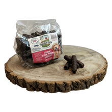 Load image into Gallery viewer, Packaged Nova Small Black Pudding Sausages on a wooden surface, with one sausage displayed in front of the package.