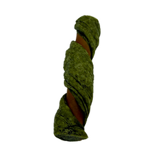 Load image into Gallery viewer, A single twisted brown snack stick wrapped in textured green paper, photographed vertically on a plain white background.