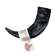 Load image into Gallery viewer, Large decorative horn with a label on a white background