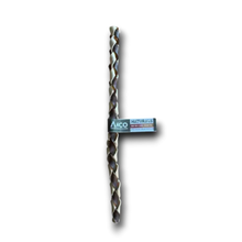 Load image into Gallery viewer, A single twist drill bit with a metallic finish, featuring a blue and white Anco Naturals 1/4 inch label wrapped around its middle, set against a plain white background with a soft drop shadow.
