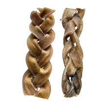 Load image into Gallery viewer, Two braided dog treats on a light blue background