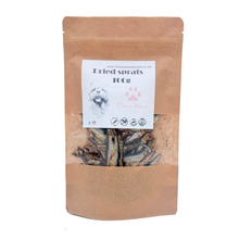 Load image into Gallery viewer, Kraft paper packaging with a label for dried sprats on a white background