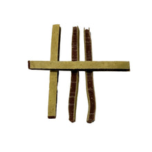 Load image into Gallery viewer, Three Duck & Fish Sandwich Strip Jerky sticks arranged in a cross shape on a white surface