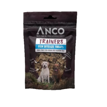 Load image into Gallery viewer, Anco Trainers Fish Bitesize Treats packaging with two dogs on a grassy background