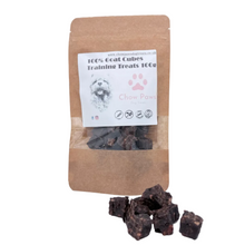 Load image into Gallery viewer, Package of 100% Goat Cubes Training Treats by Chow Paws with visible treats on a white background