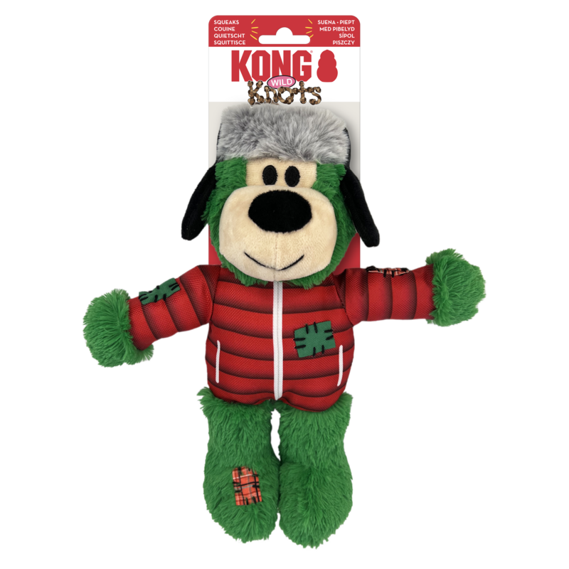 KONG Christmas Holiday Wild Knots Bear Medium Large Green Chow Paws Dog Treats