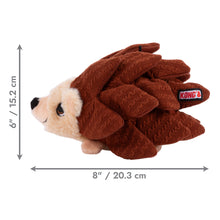 Load image into Gallery viewer, Brown KONG hedgehog toy with measurements on a white background