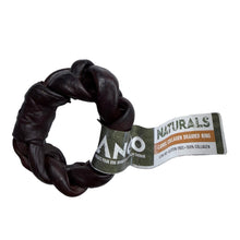 Load image into Gallery viewer, Brown camel braided ring with a label on a white background
