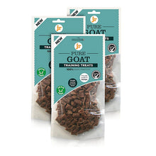 Load image into Gallery viewer, Three packages of Pure Goat Training Treats dog chews arranged in a fan shape on a white background.