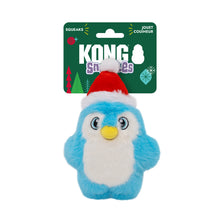 Load image into Gallery viewer, Blue penguin-shaped toy with a red Santa hat on a white background, featuring the Kong brand.