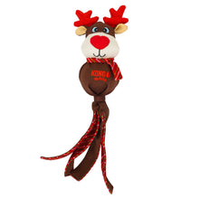 Load image into Gallery viewer, Dog toy shaped like a reindeer with red antlers and a scarf, on a white background.