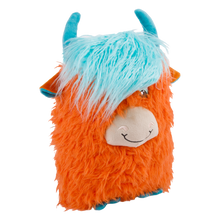Load image into Gallery viewer, Plush toy with orange fur, blue horns, and a white face on a white background
