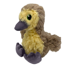 Load image into Gallery viewer, Plush toy resembling a bird with brown feathers and a yellow chest on a white background