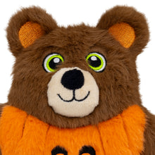 Load image into Gallery viewer, Close-up of a brown teddy bear with orange accents on a white background