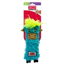 Load image into Gallery viewer, Blue llama-shaped KONG Kickeroo toy with yellow hair on a white background