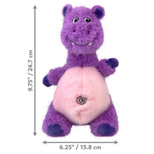 Load image into Gallery viewer, Purple plush toy with dimensions indicated on a white background