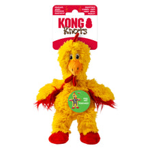 Load image into Gallery viewer, Yellow plush chicken toy with red accents on a white background, featuring Kong Knottz branding.