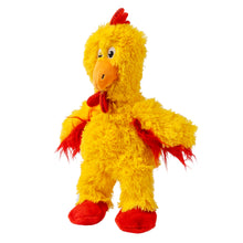 Load image into Gallery viewer, Yellow plush toy chicken with red accents on a white background