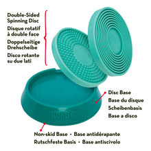 Load image into Gallery viewer, Teal KONG double-sided spinning disc with labeled parts on a white background