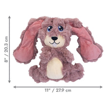 Load image into Gallery viewer, Plush toy with pink ears and dimensions on a white background
