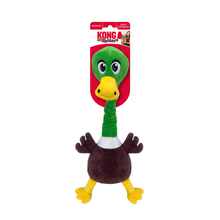 Load image into Gallery viewer, Kong Joints Duck toy with its original retail packaging, featuring a plush duck with a green head, yellow beak, brown body, and yellow feet on a white background.