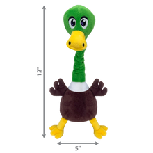 Load image into Gallery viewer, Plush duck toy with measurements on a white background