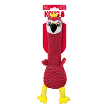 Load image into Gallery viewer, Kong Bird Rope Dog Toy in red with yellow legs and a red hanging retail card featuring the Kong brand logo.