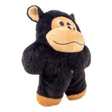 Load image into Gallery viewer, A plush toy gorilla figure with black fur, a tan face and belly, and tan feet, shown against a plain white background.