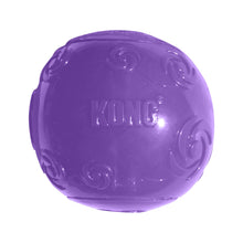 Load image into Gallery viewer, A purple rubber Kong dog toy ball with embossed swirl patterns and the KONG brand name in the center, isolated on a white background.