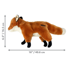 Load image into Gallery viewer, Plush fox toy with dimensions on a white background