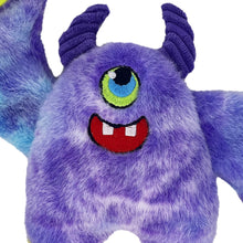 Load image into Gallery viewer, Purple plush toy with horns and a smiling face on a white background