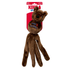 Load image into Gallery viewer, Kong Wubbly Plush dog toy in its original packaging, featuring a brown plush bear head with four long, wiggly legs.